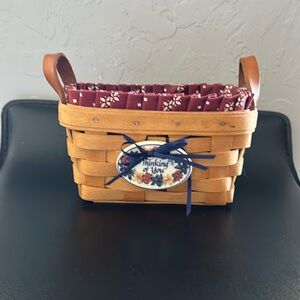 Longaberger Small Key basket leather side  loops with fabric/plastic liner